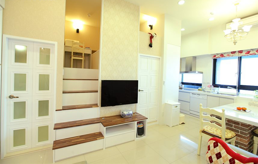 米黄色现代简约小户型室内局部装修图 - 效果图