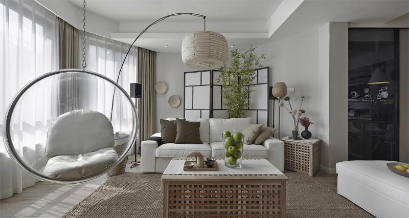 8万元打造120平淡雅简洁日式客厅装潢效果图