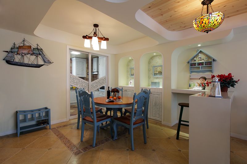 蓝色清新地中海风格复式餐厅设计装潢案例图