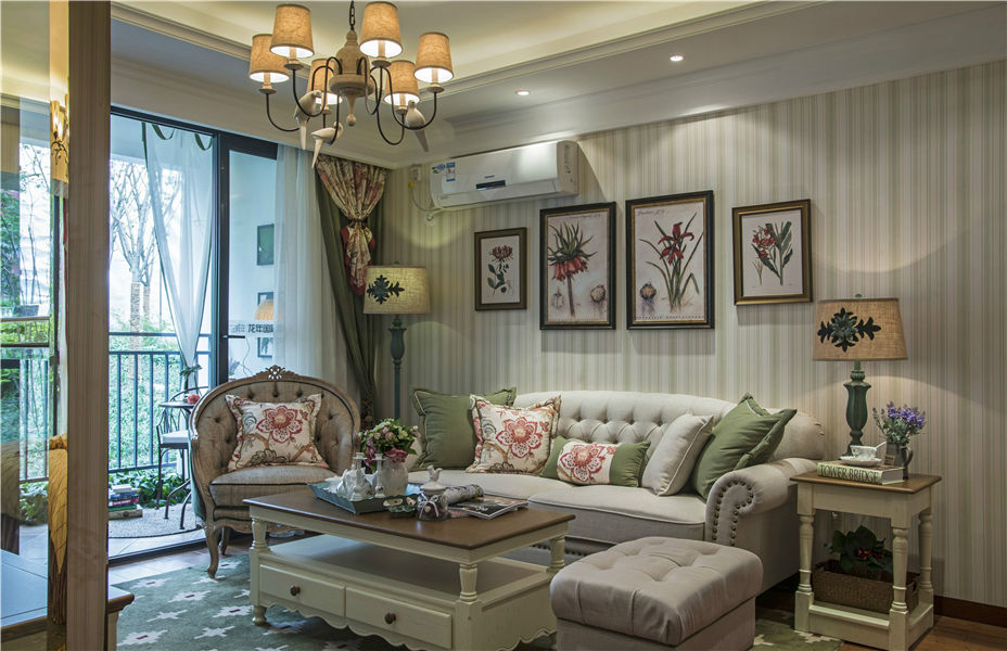 清新美式田园风格小二居客厅装饰效果图