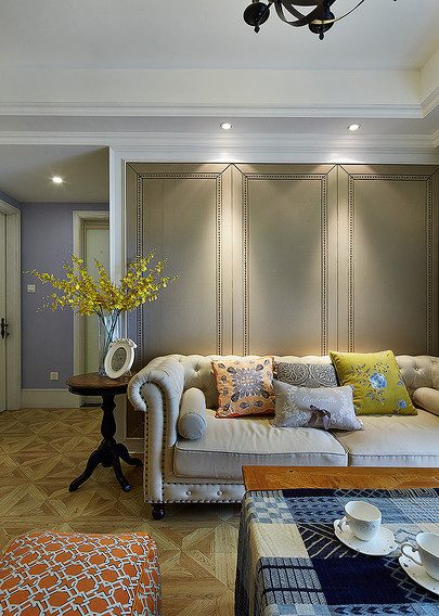 清新唯美混搭美式客厅沙发背景墙 - 效果图