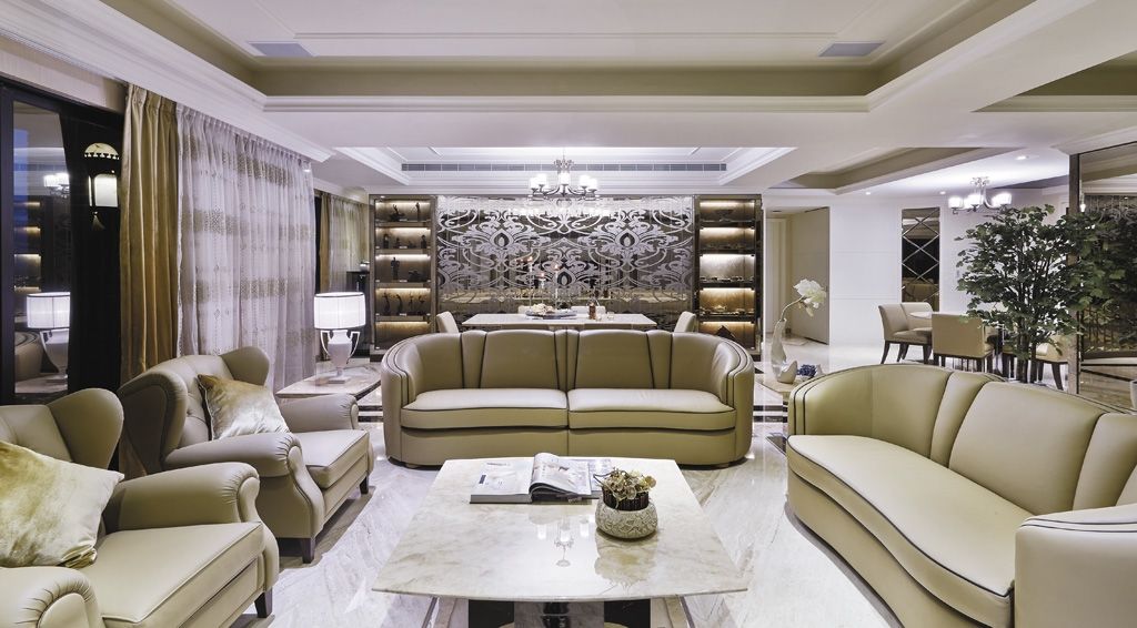 时尚新古典皮艺沙发客厅效果图