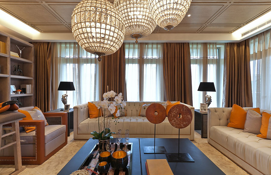 舒适简欧客厅浪漫水晶灯效果图