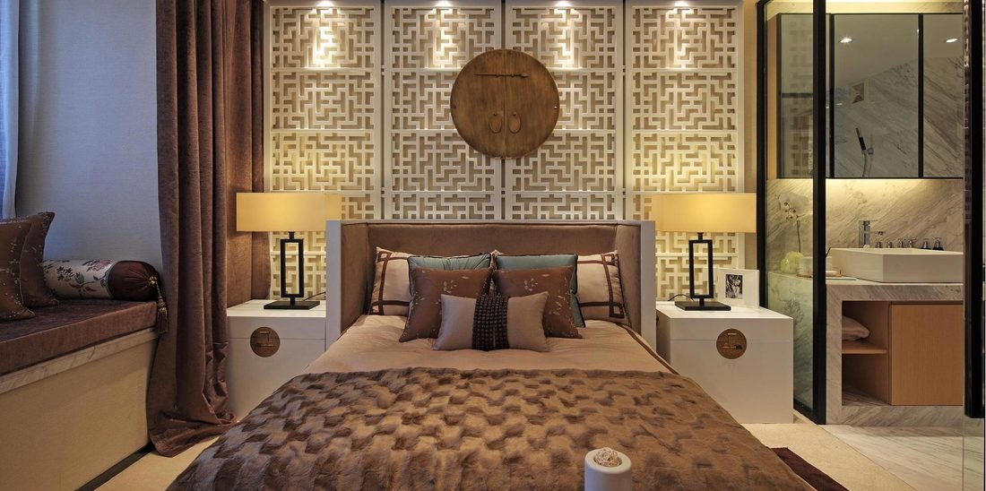 宁静雅致禅风简中式卧室床头屏风设计效果图 宁静雅致禅风简中式卧室床头屏风设计效果图