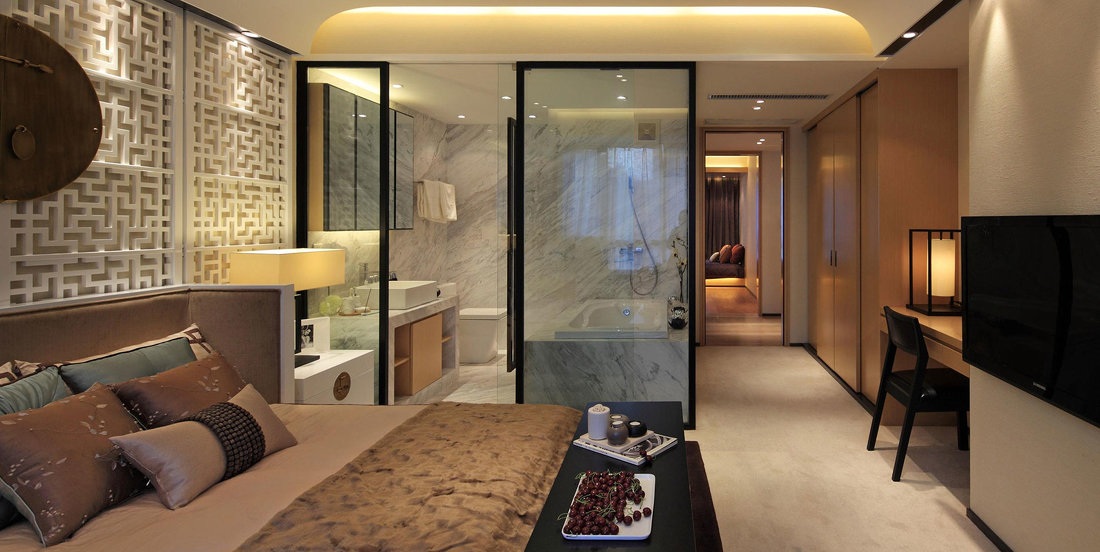 宁静雅致禅风简中式主卧室设计装潢效果图