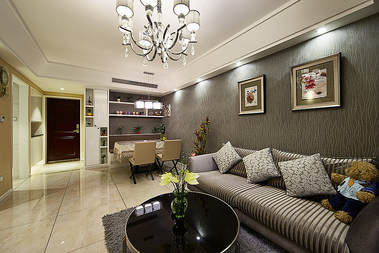 混搭简欧客厅餐厅一体效果图