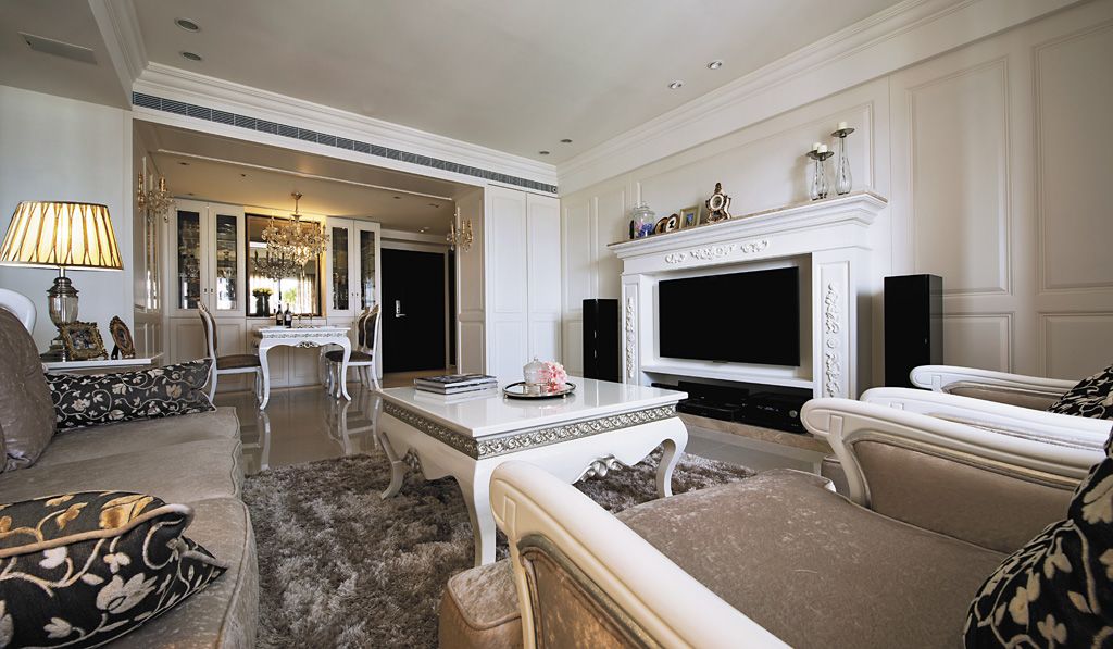 简欧风格客厅电视墙设计 - 效果图