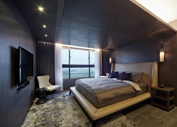 炫酷现代混搭风卧室吊顶效果图