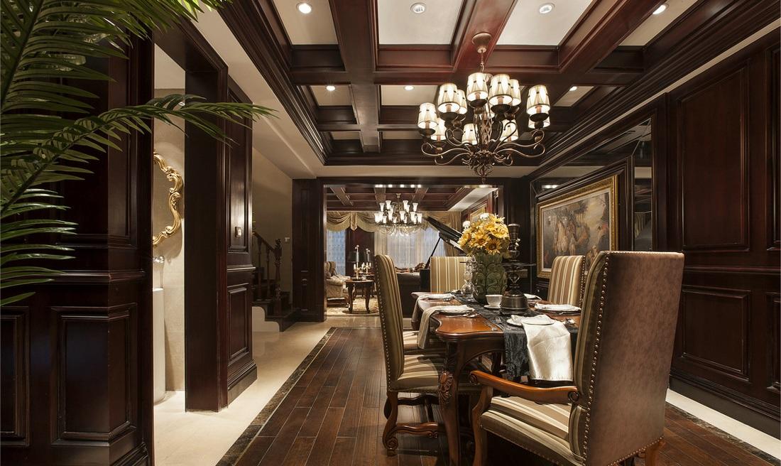 古典豪华欧式餐厅实木吊顶效果图 古典豪华欧式餐厅实木吊顶效果图