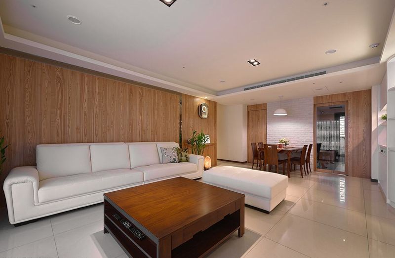 简约田园风客餐厅一体木质背景墙效果图