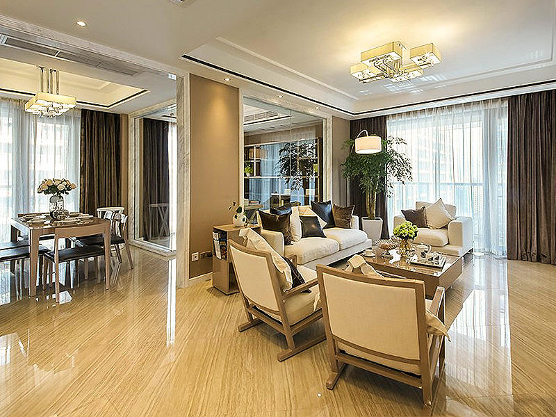 高端现代风格客餐厅镜面隔断效果图