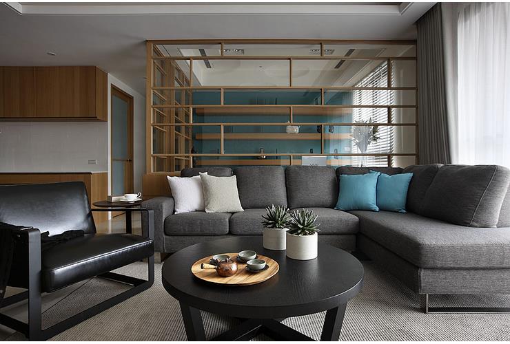 时尚现代客厅实木隔断设计 - 效果图