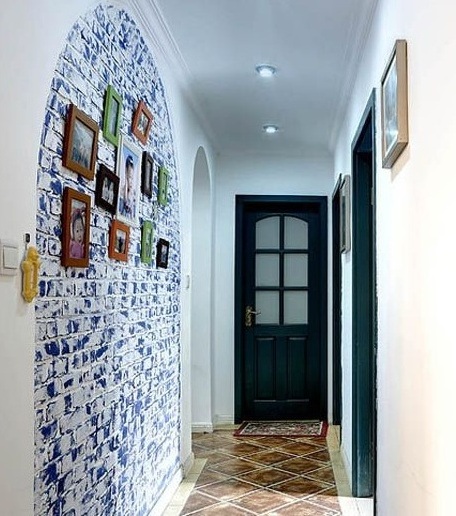 复古地中海玄关拱形照片墙效果图