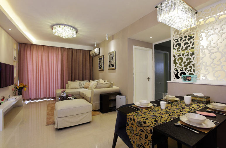 现代简约100平米三居客餐厅设计装修图 - 效果图