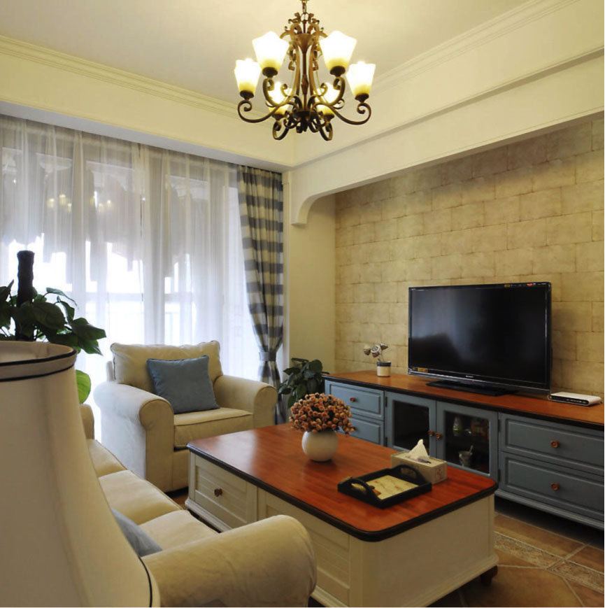 现代美式电视背景墙客厅效果图
