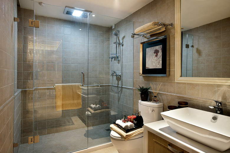 简约新中式混搭洗手间淋浴房效果图 简约新中式混搭洗手间淋浴房效果图