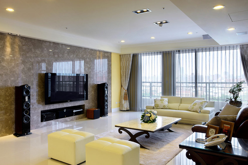 现代田园风 客厅石英石电视背景墙装饰图 - 效果图