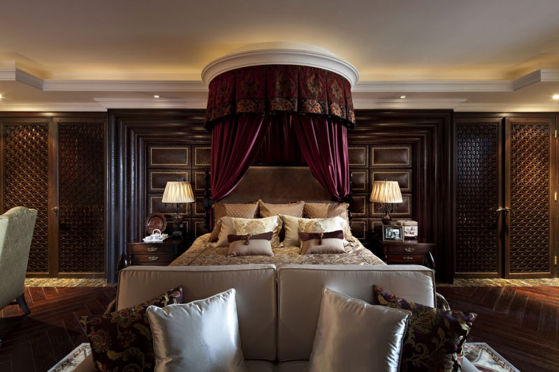 奢华美式主卧室床饰效果图 奢华美式主卧室床饰效果图