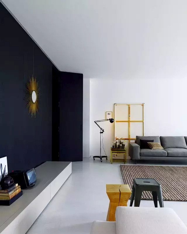 简约混搭家居深蓝色背景墙设计 - 效果图