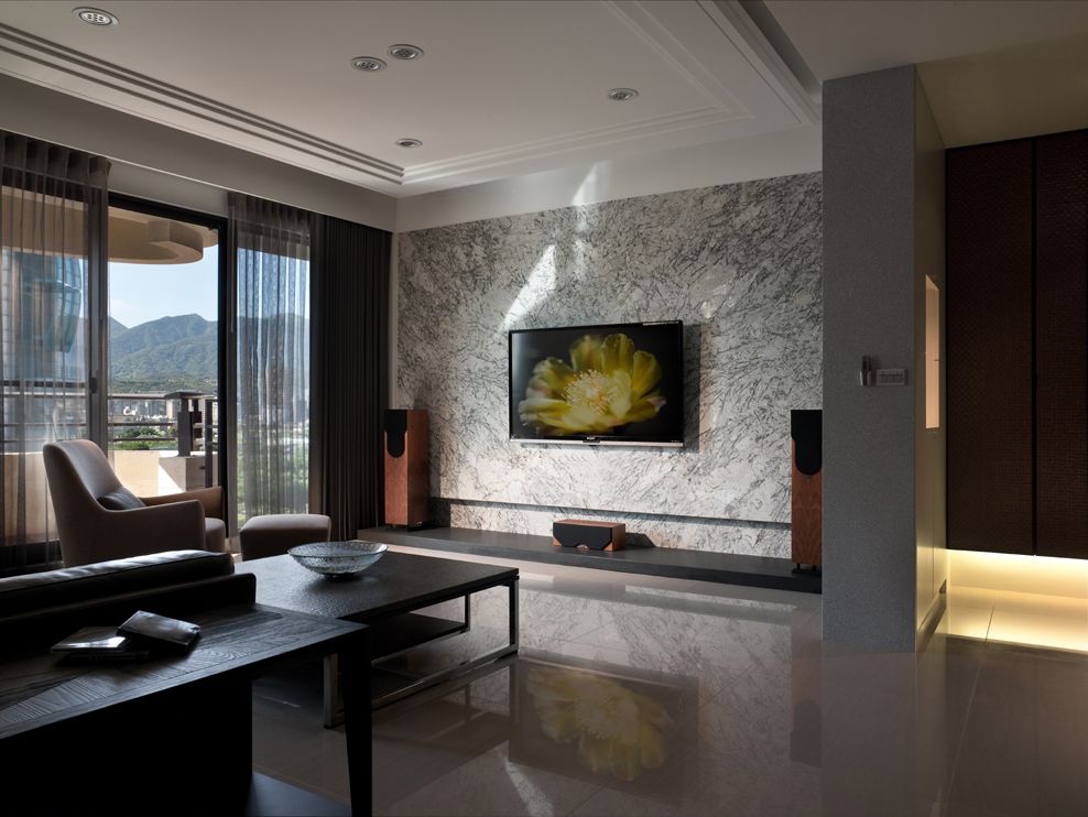 现代客厅大理石背景墙效果图