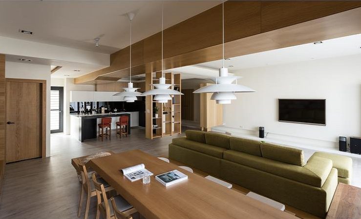 原木日式风格餐厅吊灯装饰效果图