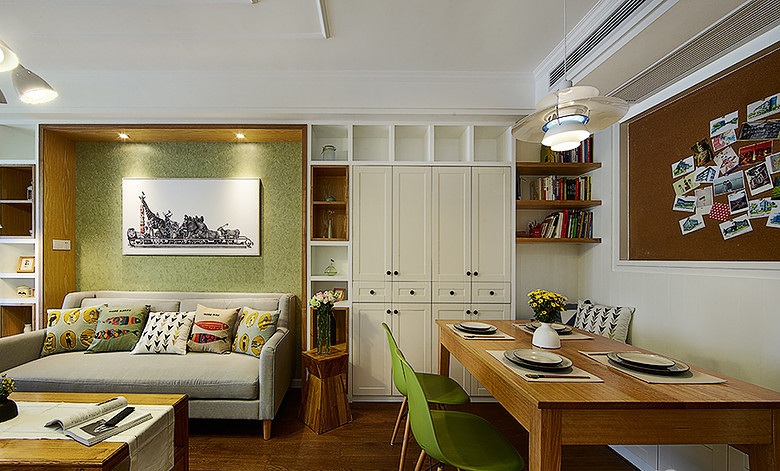 森系北欧风客餐厅木质餐桌效果图