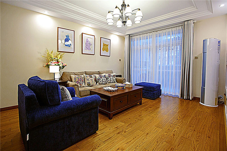 简洁明快美式二居小客厅欣赏图 - 效果图