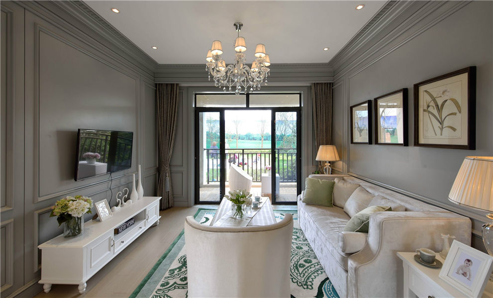 复古欧式田园风客厅背景墙家居装饰 - 效果图