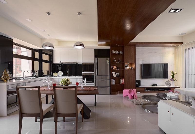 现代风开放式厨房客厅餐厅一体效果图 现代风开放式厨房客厅餐厅一体效果图