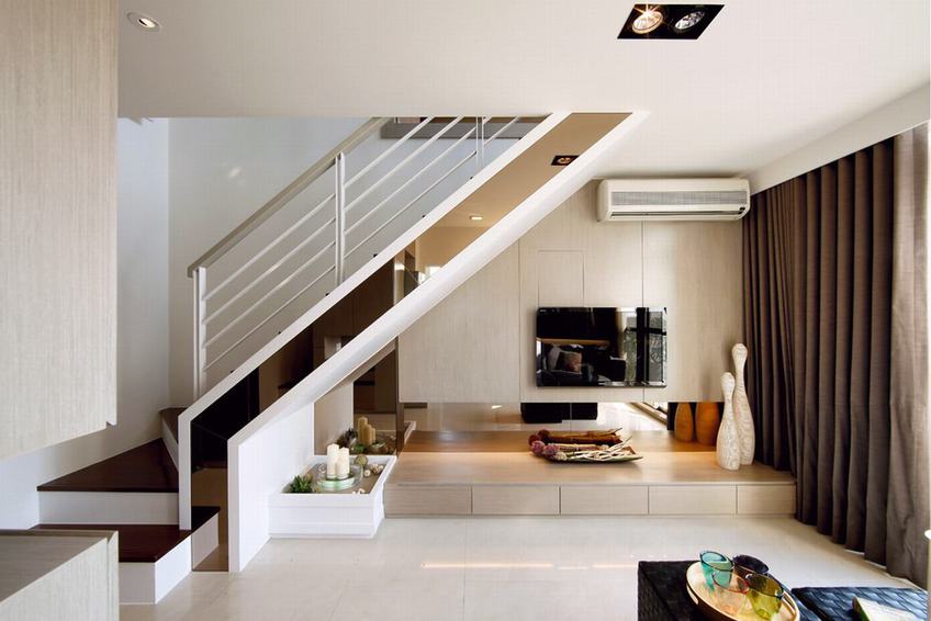 现代复式客厅电视背景墙设计 - 效果图