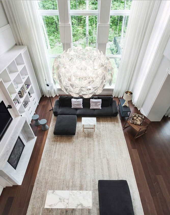 自然通透现代装饰风格小别墅客厅吊灯装潢图 - 效果图