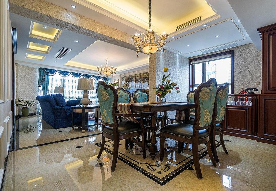 复古地中海风格餐厅欧式吊顶效果图