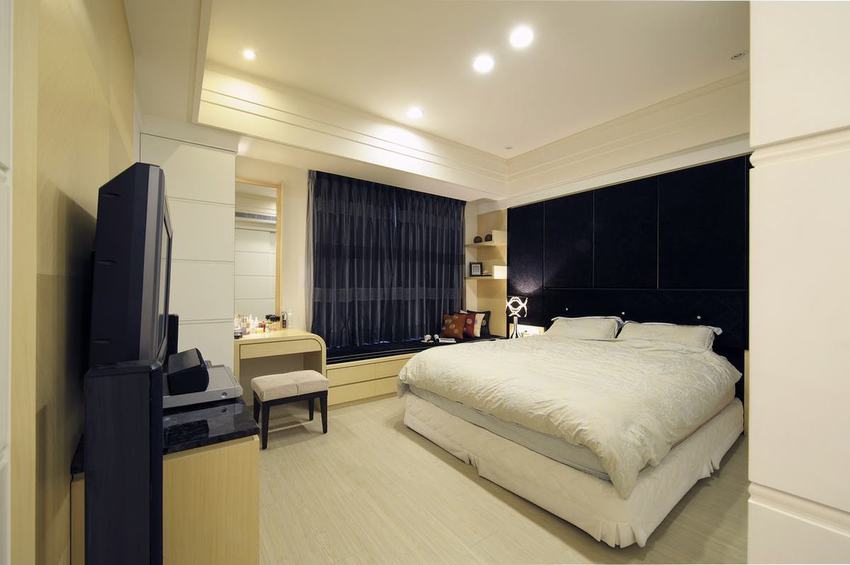 简欧卧室黑色背景墙装饰图 - 效果图