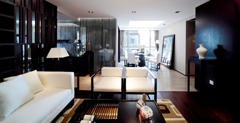 黑色摩登新中式风格三居家装隔断设计装潢图片 - 效果图