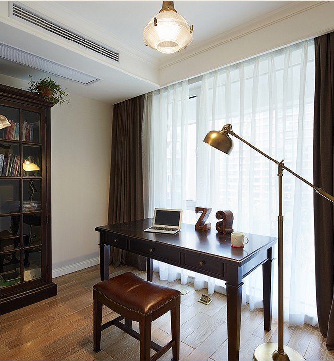 古典美式装修风格书房办公电脑桌装饰图 - 效果图