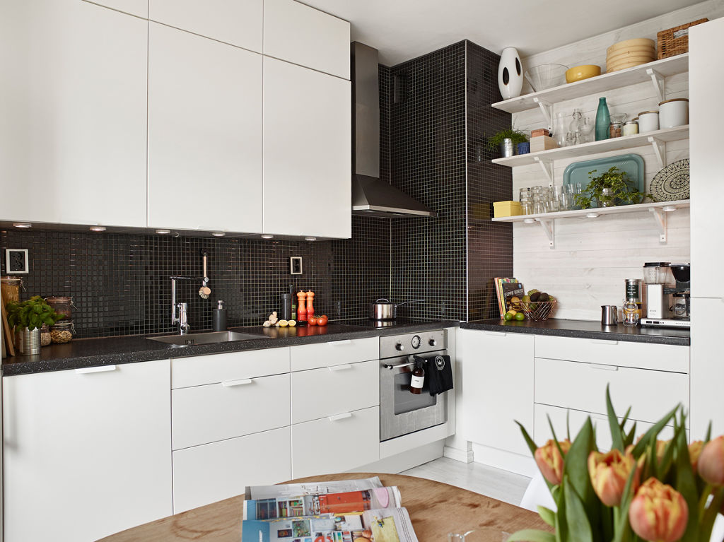 黑白时尚北欧厨房装饰图 - 效果图