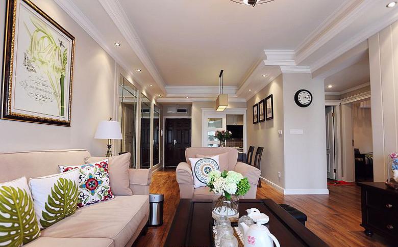 美式现代简约风客餐厅背景墙效果图