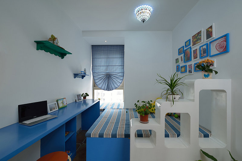 蓝白清凉地中海希腊风儿童房设计装修借鉴图 - 效果图