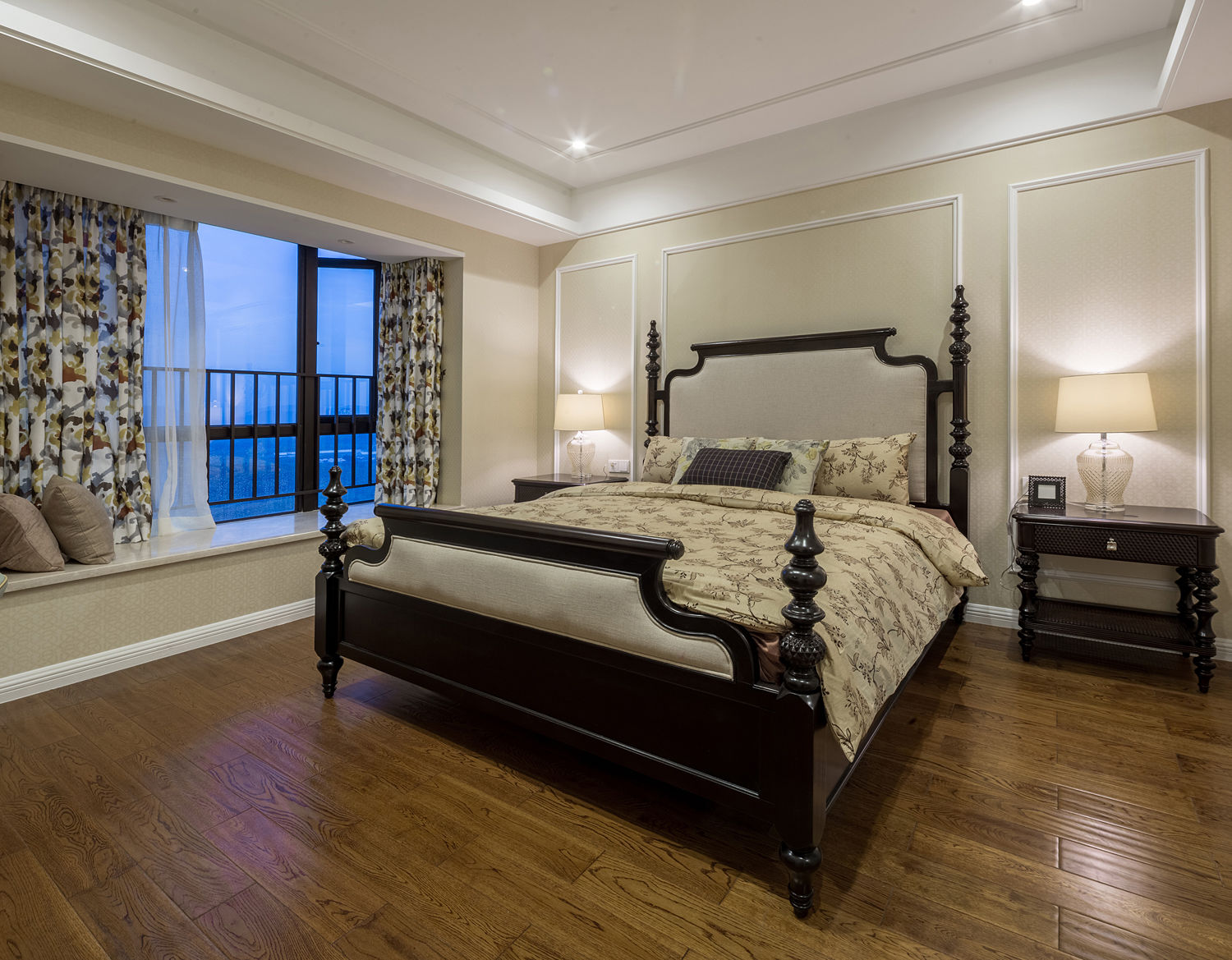 美式乡村风格卧室飘窗设计 - 效果图