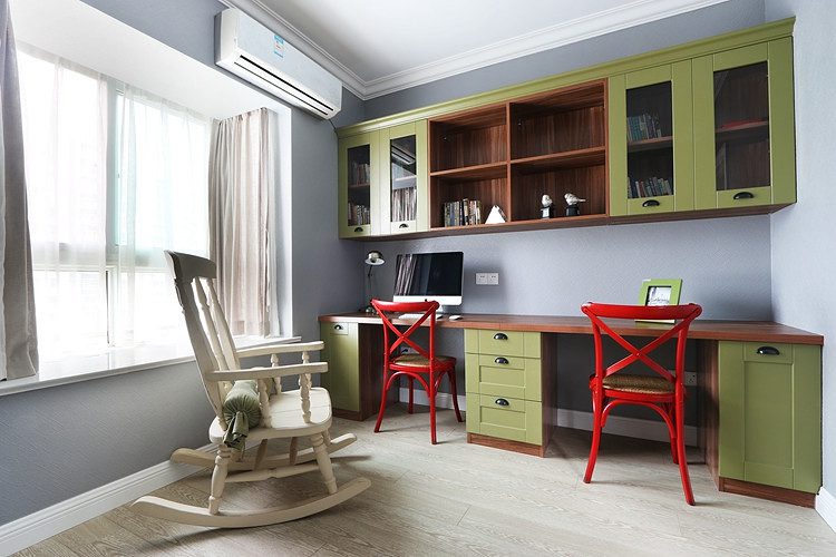 撞色复古混搭书房效果图