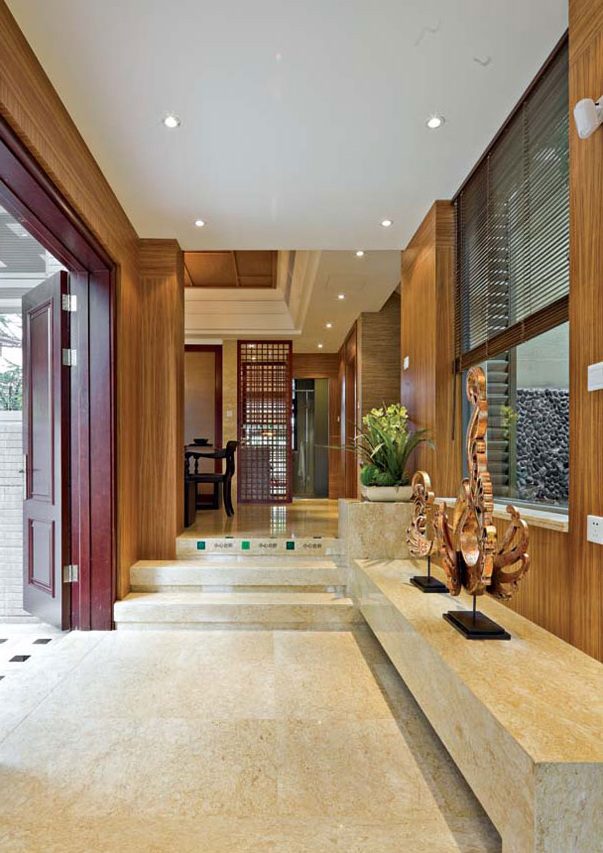 现代中式风格别墅过道背景墙设计效果图