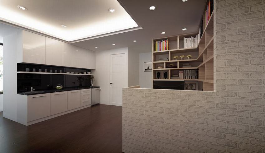 宜家开放式厨房白色橱柜设计 - 效果图