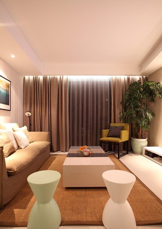 时尚简约温馨小户型公寓客厅软装装饰效果图