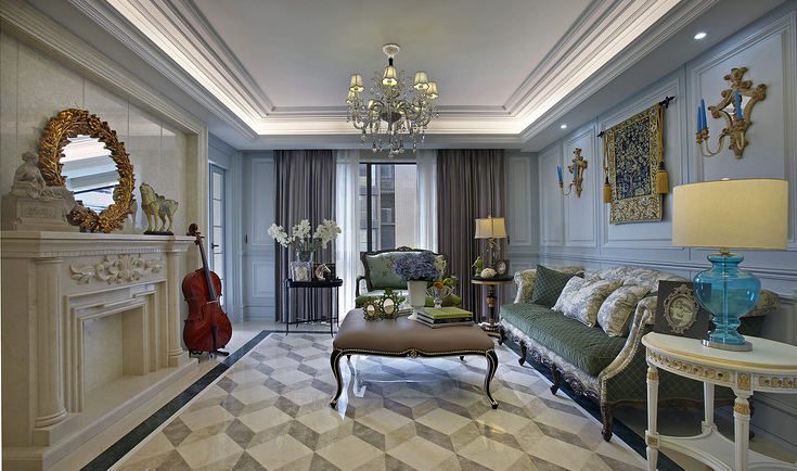 150平梦幻复古欧式风格三居客厅装修效果图
