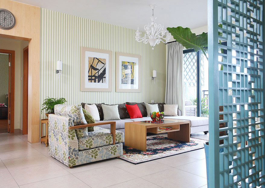 清新混搭客厅贴纸相片墙效果图