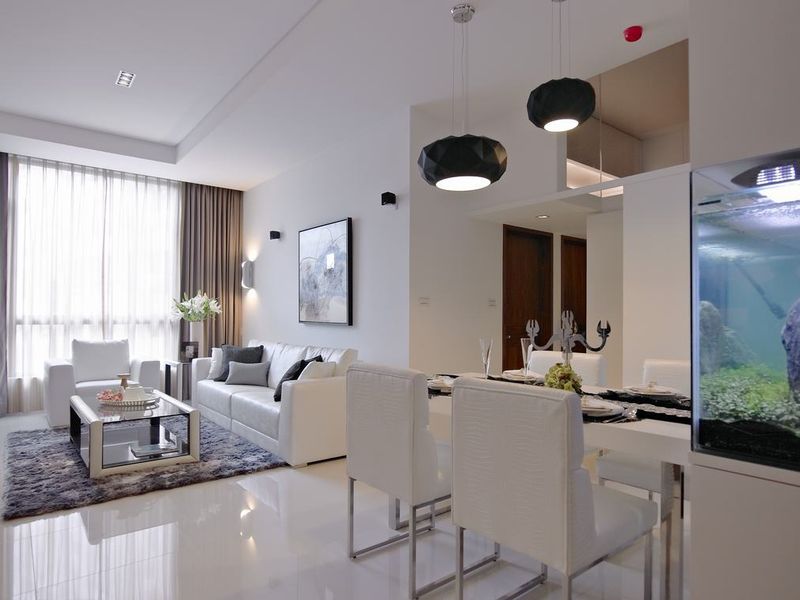 舒适现代风客厅餐厅一体效果图