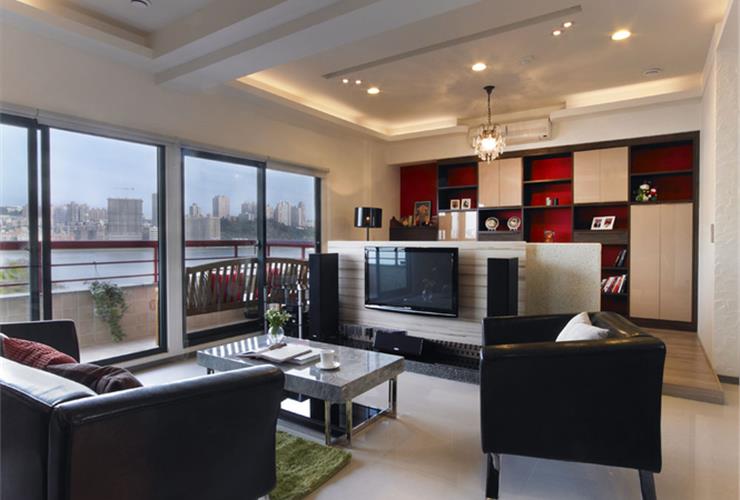 时尚混搭现代客厅电视背景墙隔断装饰图 - 效果图