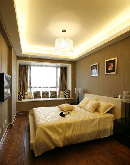 复古现代咖啡色别墅卧室飘窗设计装修图 - 效果图