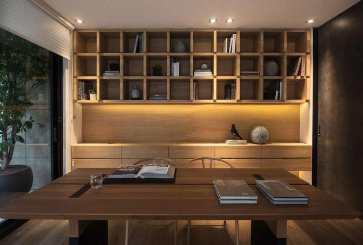 古朴后现代风格书房落地窗设计 - 效果图