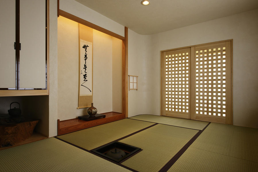 和风日式榻榻米卧室推拉格栅装饰图 - 效果图